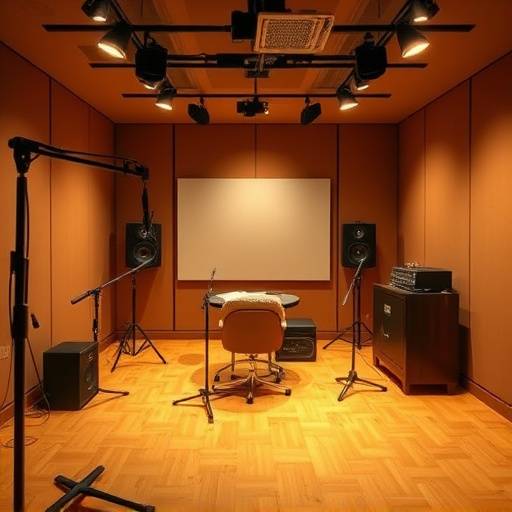 Ambiance chaleureuse et professionnelle dans le studio d'enregistrement